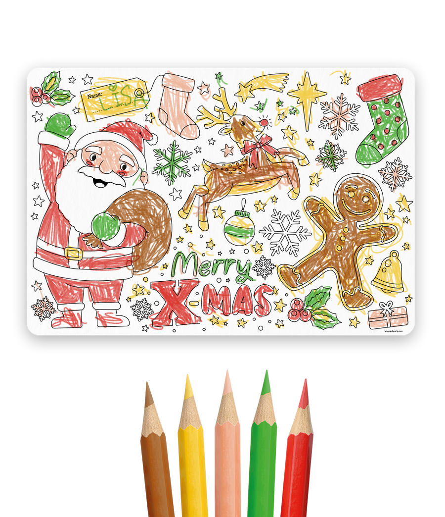 Placemat Kerstmis - 4 stuks (incl. potloden)