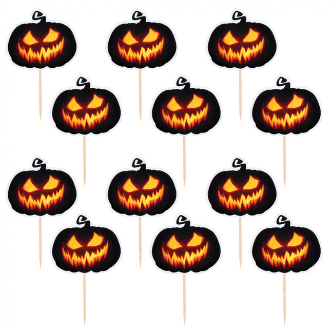 Halloween - Cocktailprikkers Creepy Pumpkin - 12 stuks - 12 cm