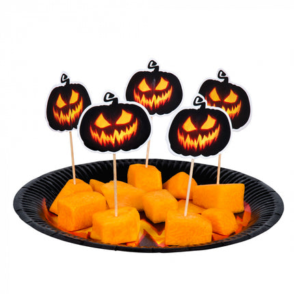 Halloween - Cocktailprikkers Creepy Pumpkin - 12 stuks - 12 cm