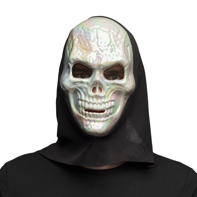Halloween Masker Schedel parelmoer met kap