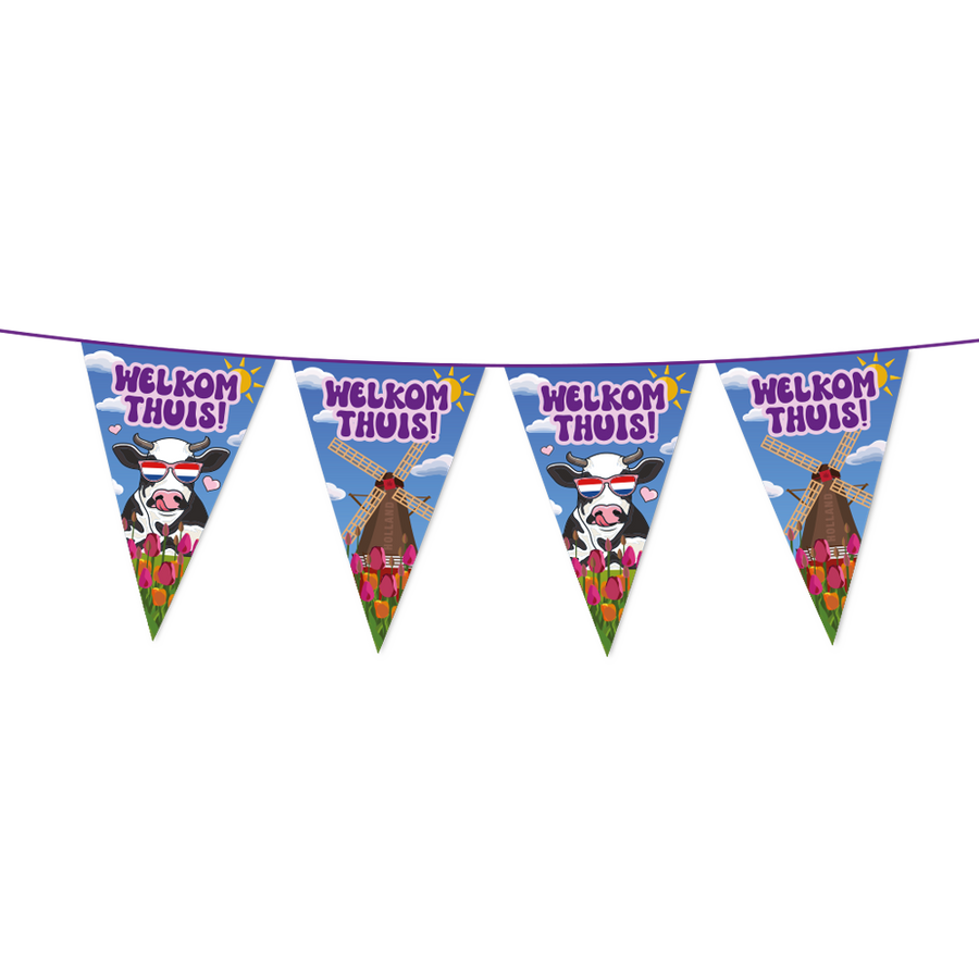 Welkom thuis Vlaggenlijn / slinger - 10 meter - vlaggetjes