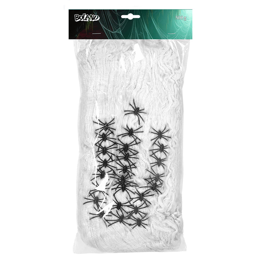 Halloween Spinnenweb met 25 Spinnen - Wit Spinrag 500g