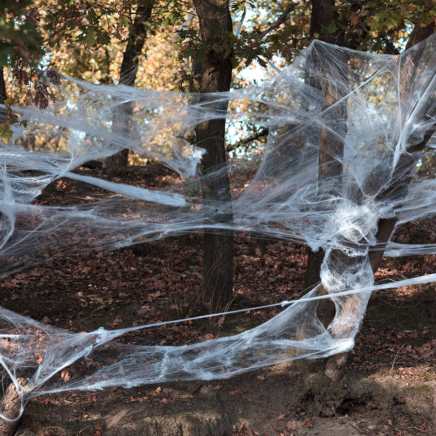 Halloween Spinnenweb met 25 Spinnen - Wit Spinrag 500g