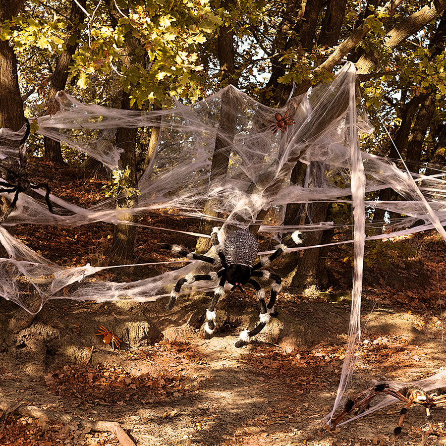 Halloween Spinnenweb met 25 Spinnen - Wit Spinrag 500g