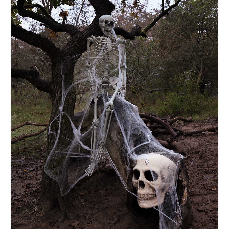 Halloween Spinnenweb met 25 Spinnen - Wit Spinrag 500g