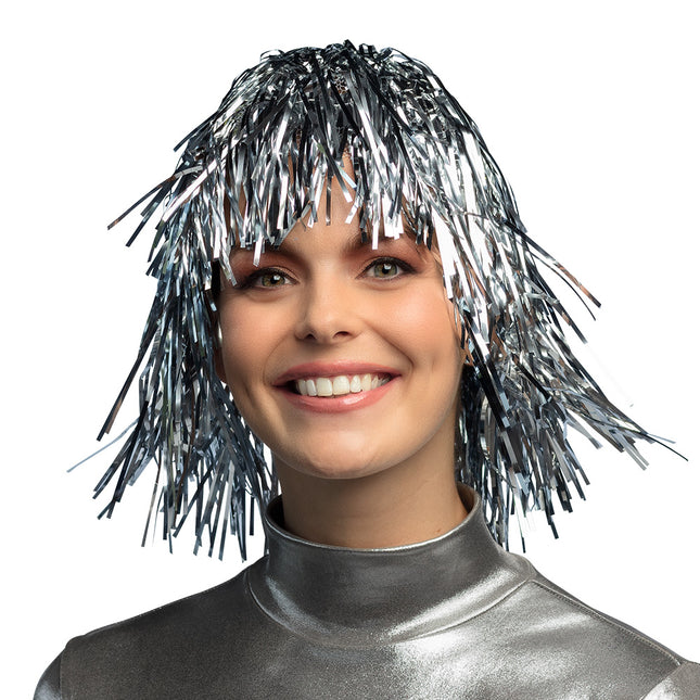 Pruik - metallic zilver