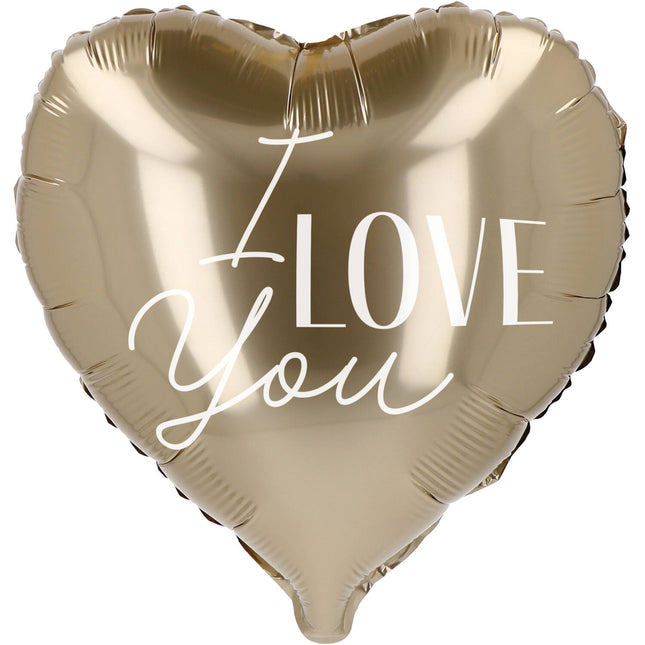 Folieballon XXL hart - I Love You - 98 cm - goud