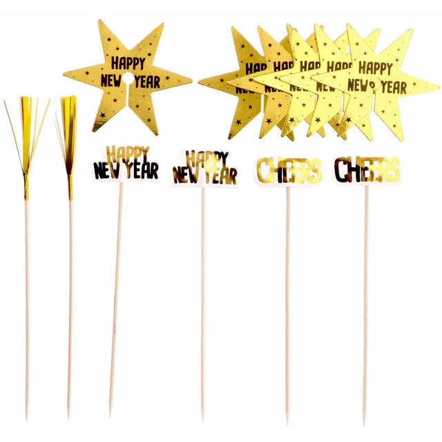 Glas decoratie set - 12 stuks - BlackGold HNY