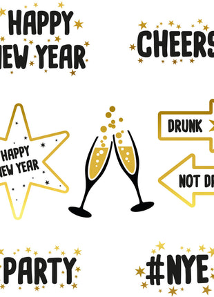 Glas stickers Happy New Year - 8 stuks - BlackGold HNY