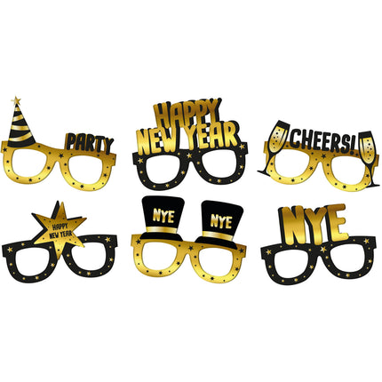 Feest brillen - Happy New Year - 6 stuks - BlackGold HNY