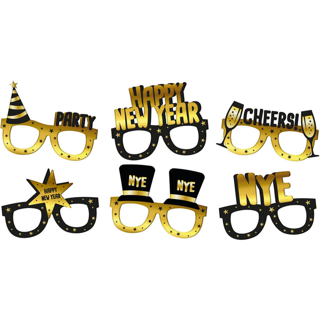 Feest brillen - Happy New Year - 6 stuks - BlackGold HNY