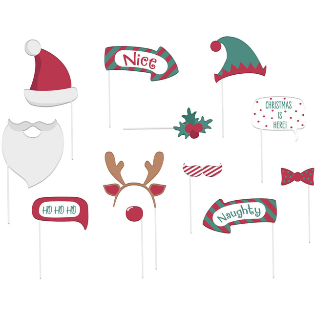 Kerst photobooth props - 12 stuks - Holly Jolly