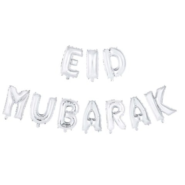Folieballon - 40 cm - zilver - Eid Mubarak