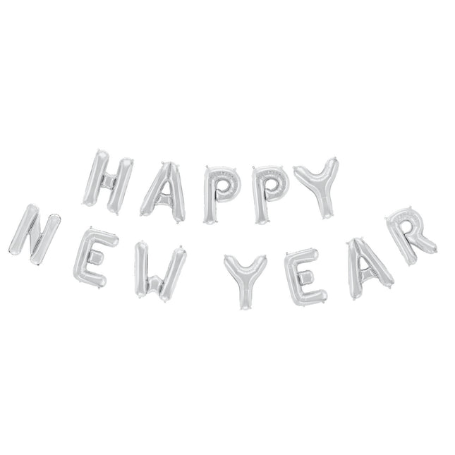 Happy New Year Folieballon - 40 cm - zilver