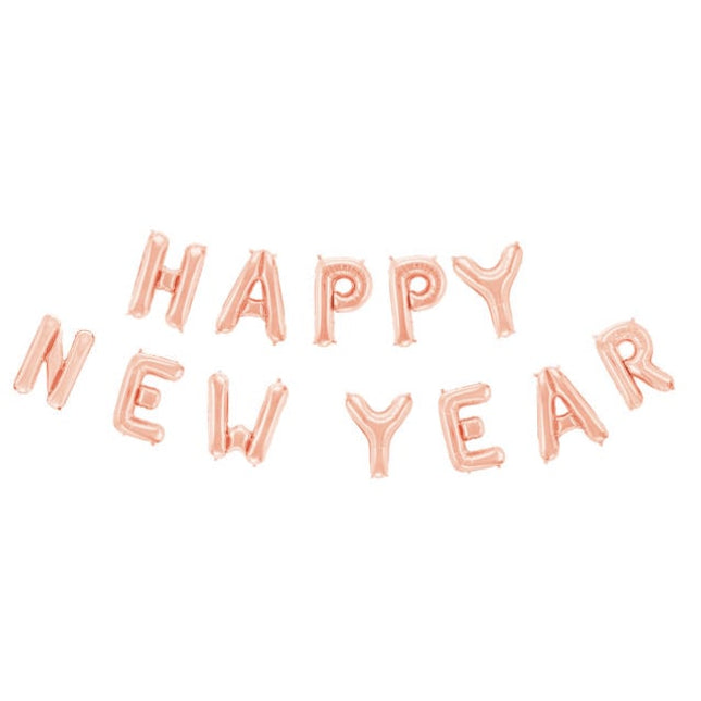 Happy New Year Folieballon - 40 cm - rosé goud