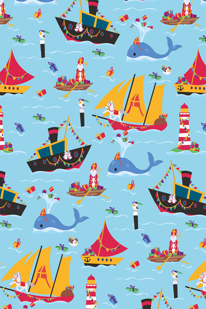 Sinterklaas inpakpapier Stoomboot - 250 x 46,5 cm