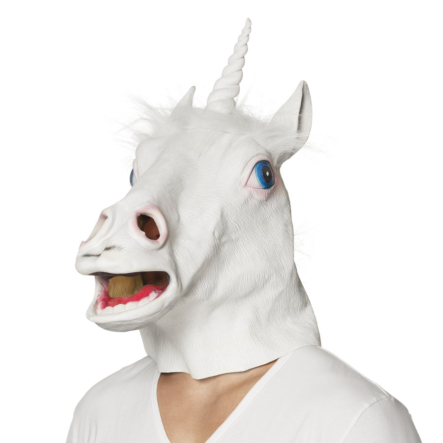 Boland latex hoofdmasker Eenhoorn Snowy met haar