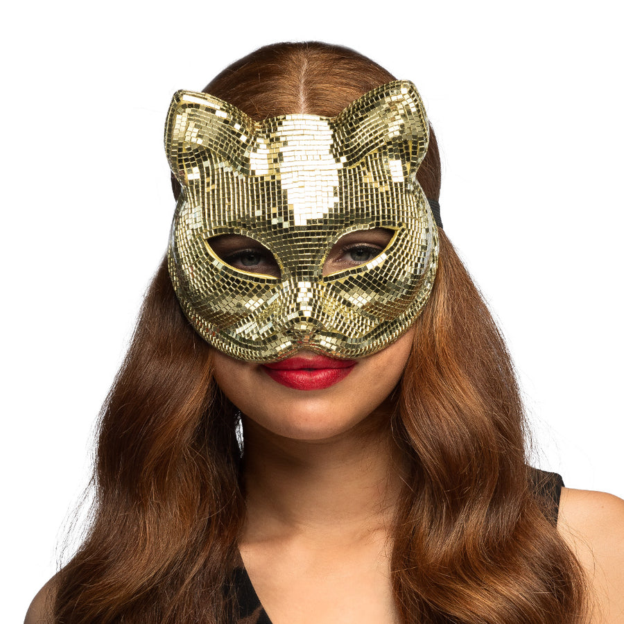 Boland halfmasker Disco cat goud