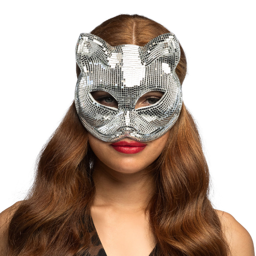 Boland halfmasker Disco cat zilver