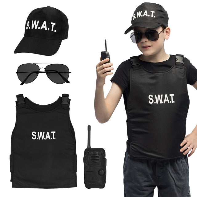 Boland kinderset 'S.W.A.T' officer (pet, vest, partybril, walkie-talkie)