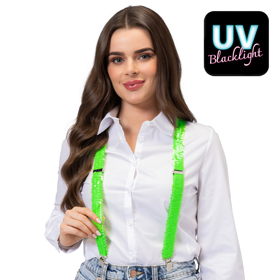 Boland bretels Pailletten neongroen