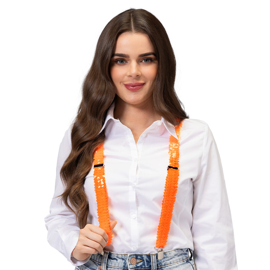 Boland bretels Pailletten neonoranje
