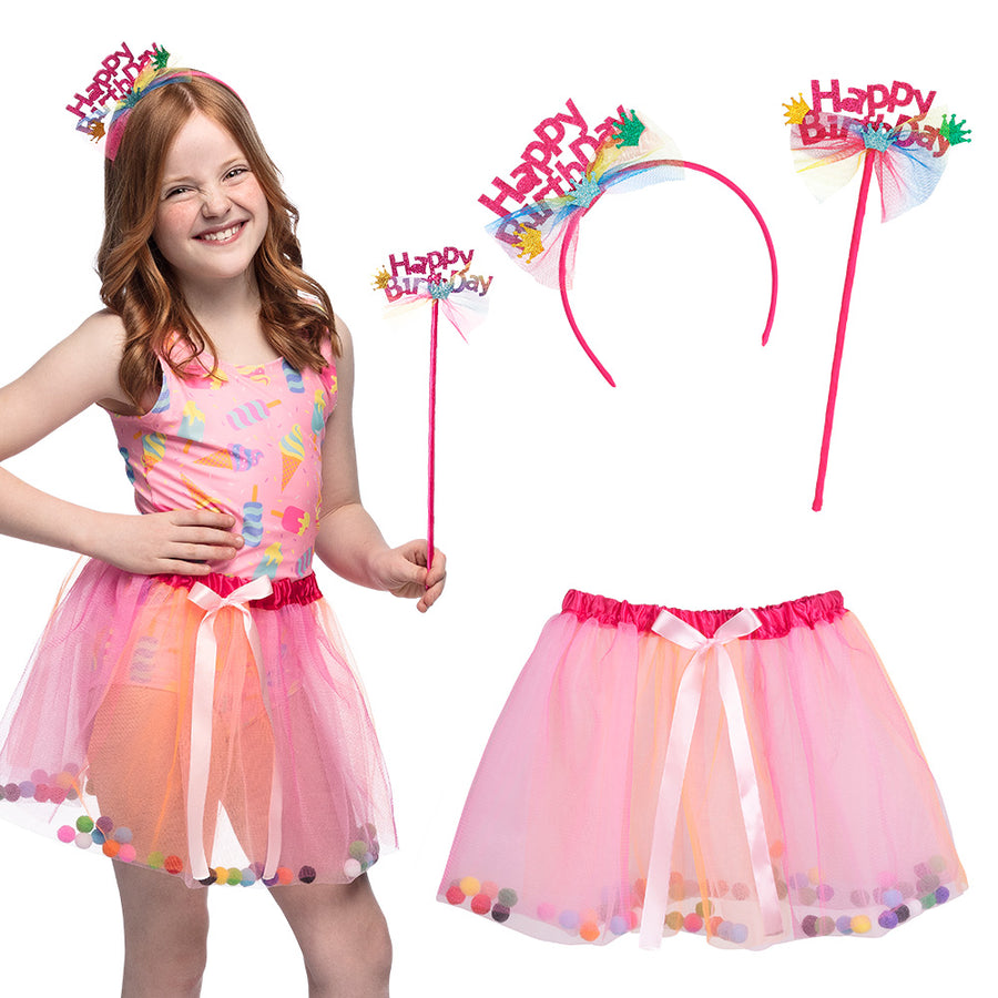 Boland set fee 'Happy birthday' (tutu, diadeem en stafje)