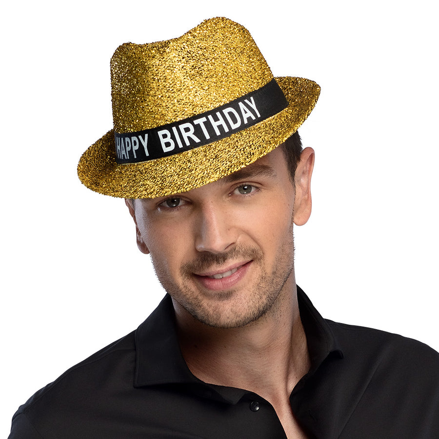 Boland hoed Sparkling 'Happy birthday' goud