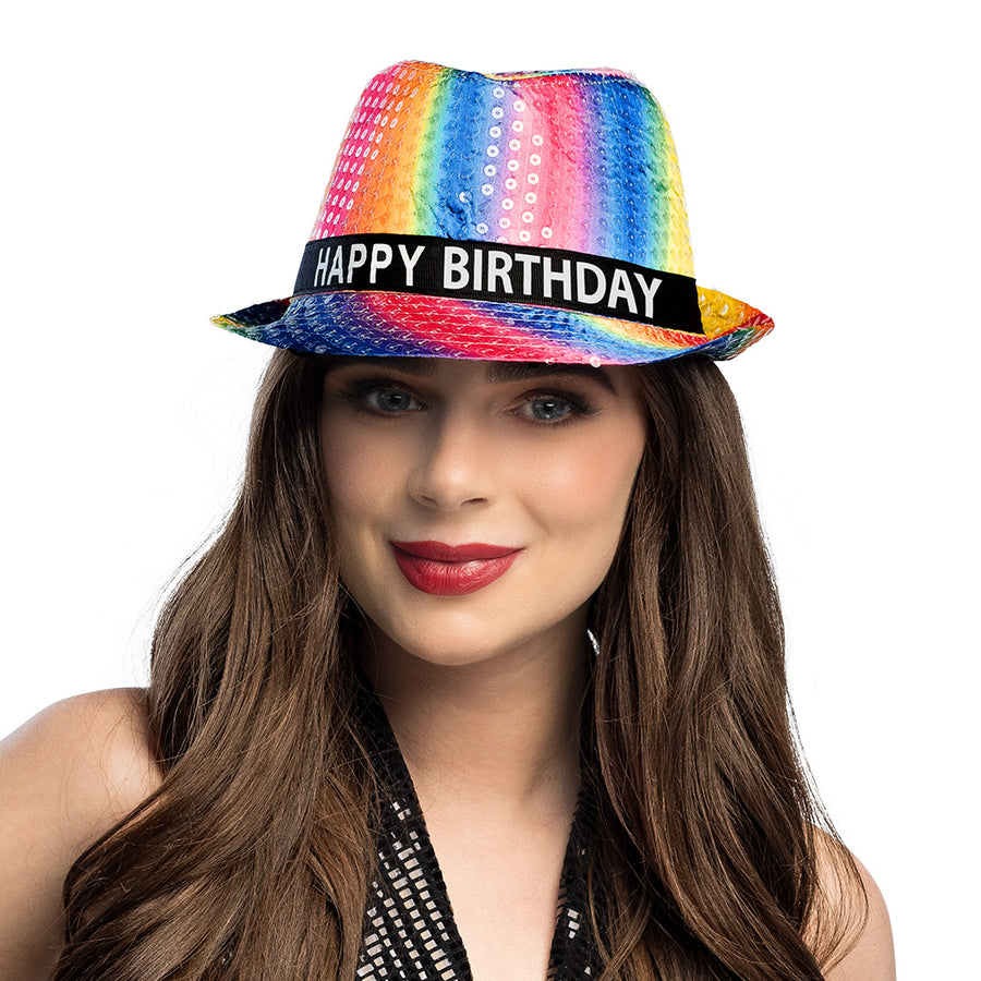 Boland hoed regenboog 'Happy birthday'