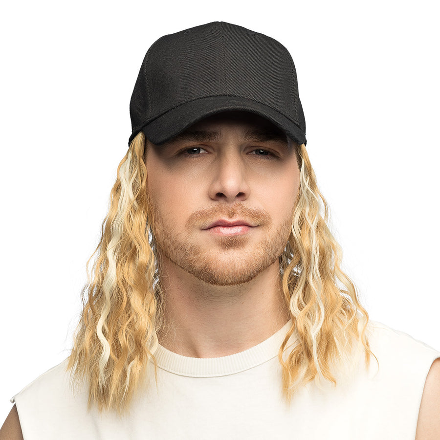 Boland pet met pruik Casey zwart/blond