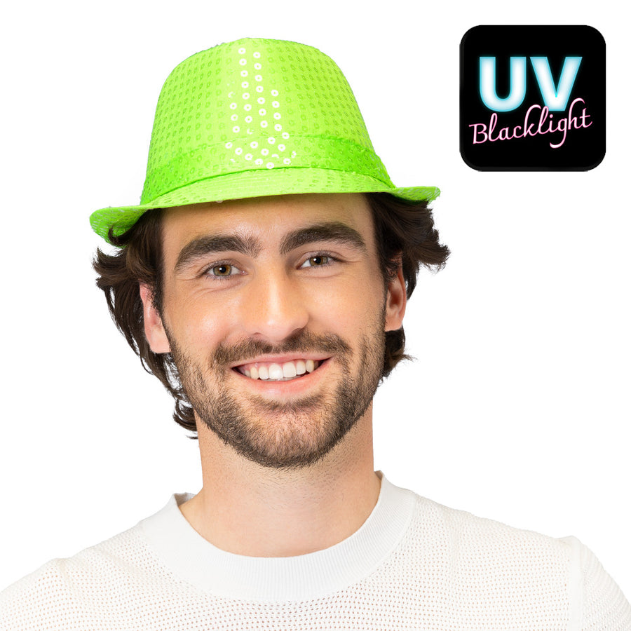 Boland hoed Popstar sequins neongroen UV