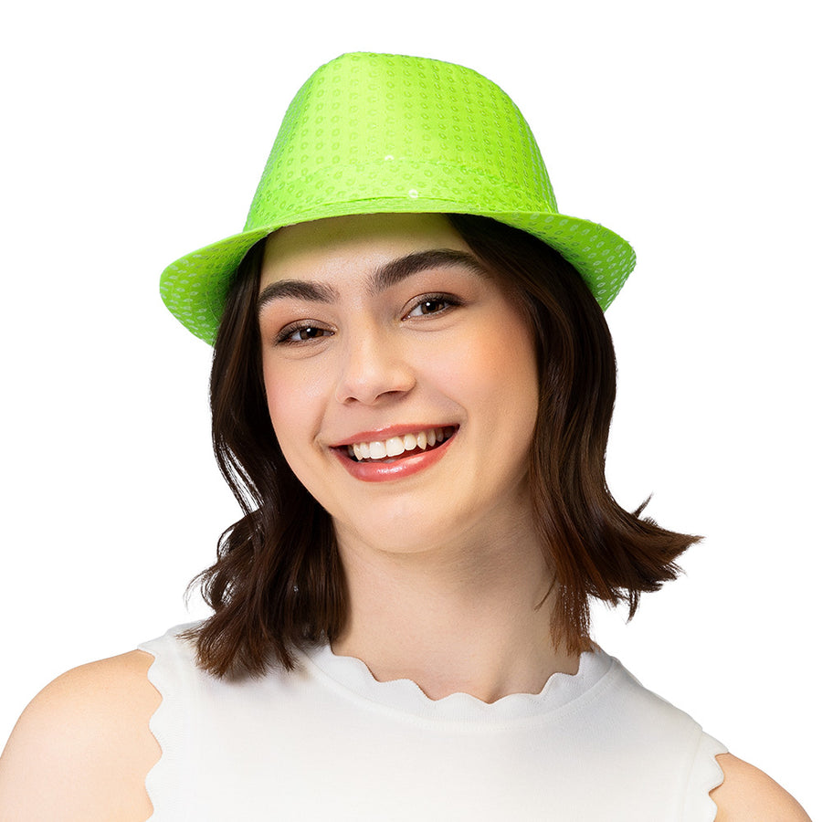 Boland hoed Popstar sequins neongroen UV