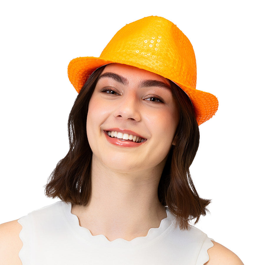 Boland hoed Popstar sequins neonoranje UV