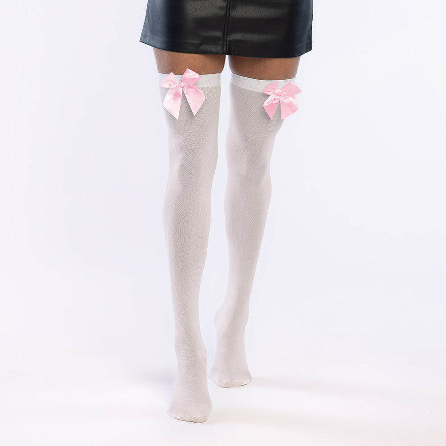 Boland paar kousen Bow wit/roze