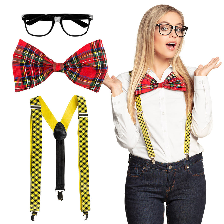 Boland set Nerd (partybril, vlinderstrik en bretels)