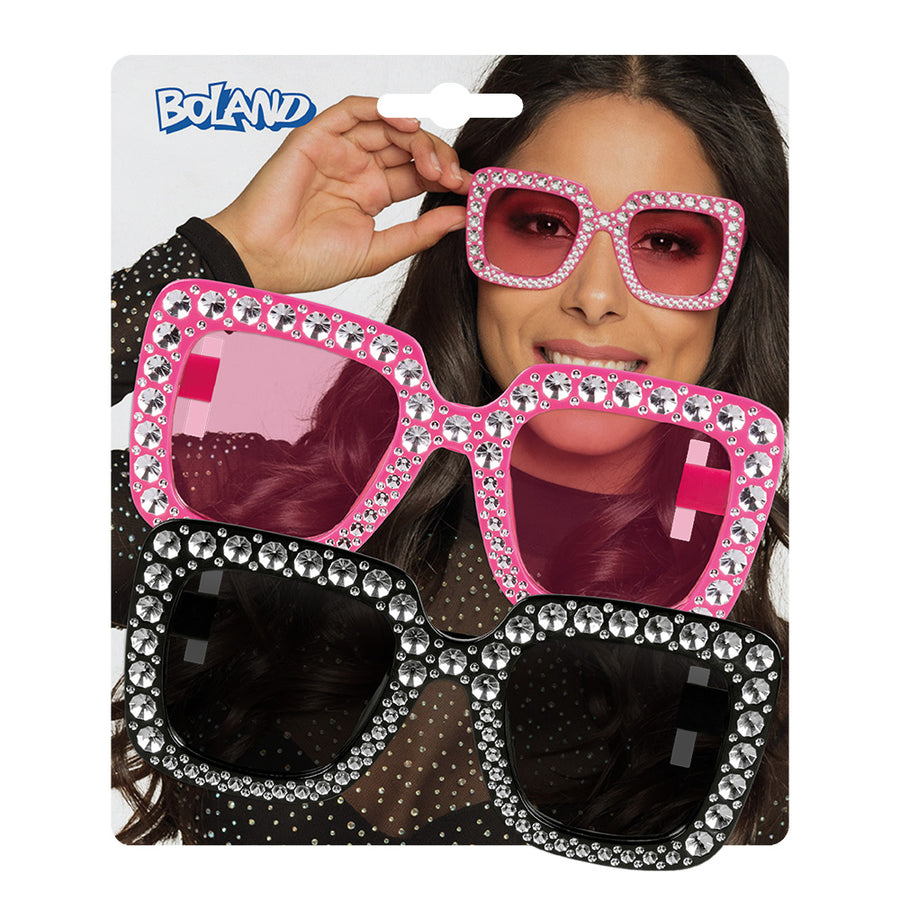 Boland set 2 Partybrillen Bling bling (zwart en roze)