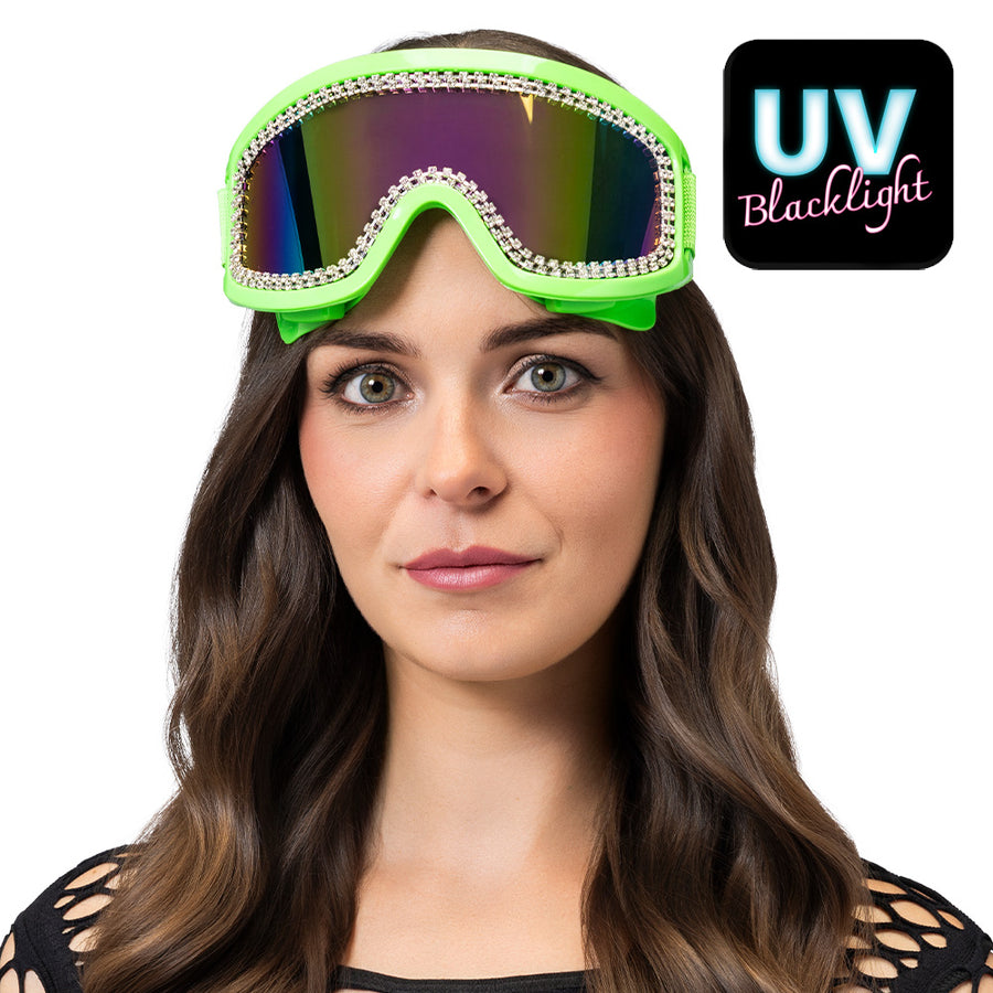 Boland party skibril Rave neongroen UV