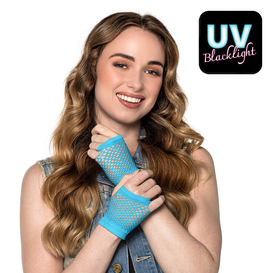 Boland paar handschoenen pols Mesh neonblauw