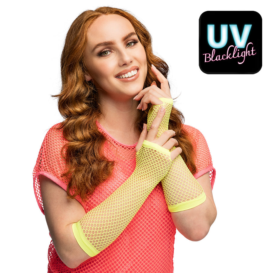 Boland paar handschoenen eleboog Mesh neongeel