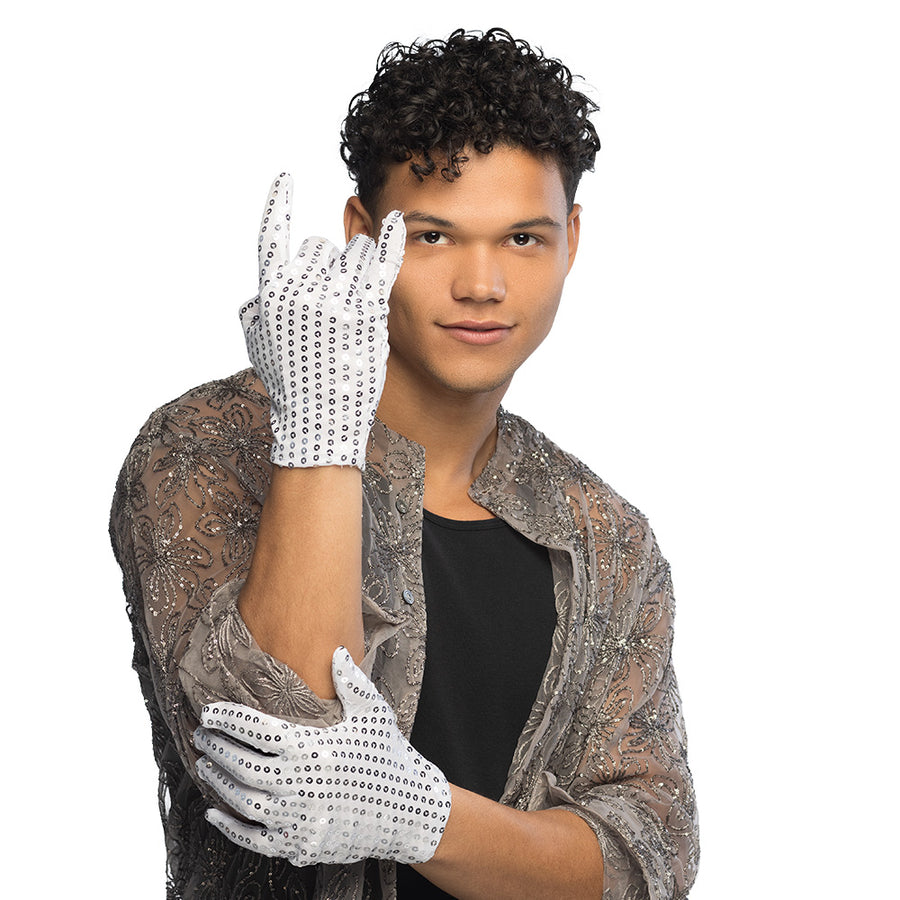 Boland paar handschoenen pols Sequins zilver