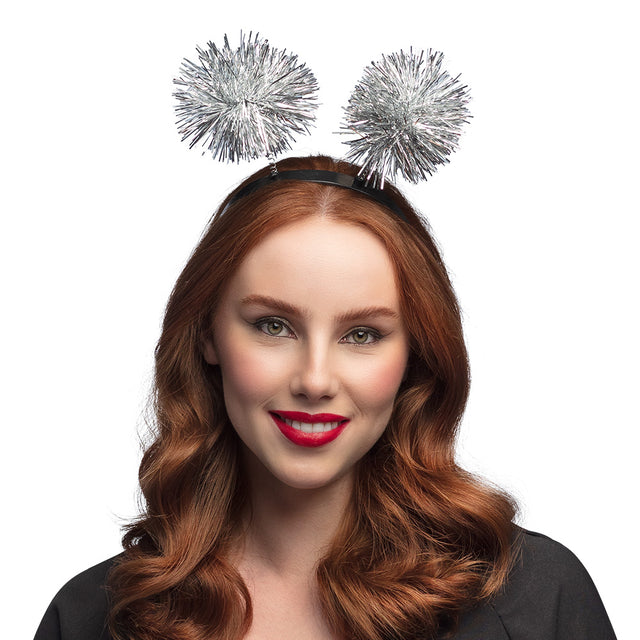 Boland diadeem Tinsel pompoms zilver