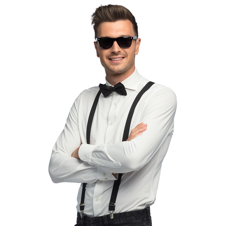 Boland set Classic zwart (partybril, vlinderstrik en bretels)