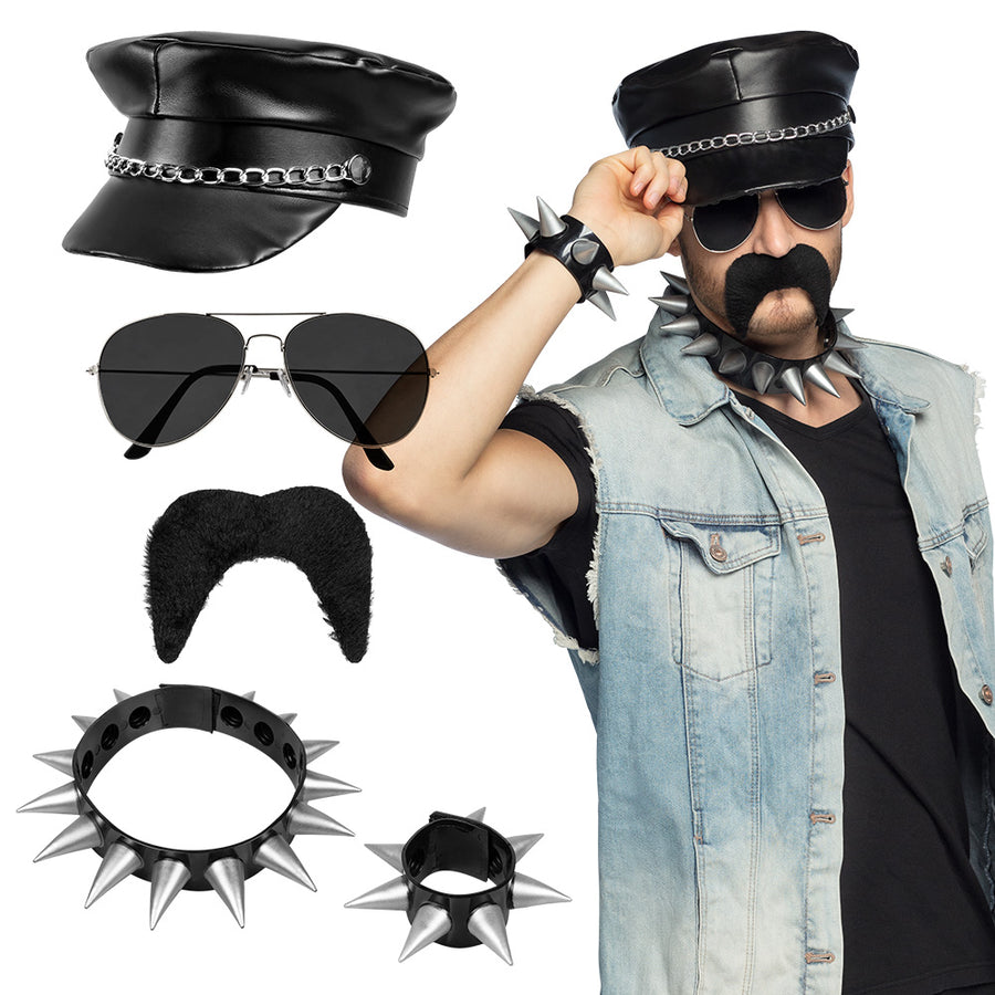 Boland set Rocker (pet, partybril, ketting, armband en snor)