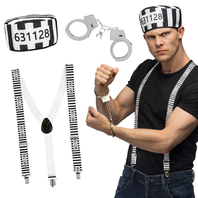 Boland set Gevangene (handboeien, bretels and pet)