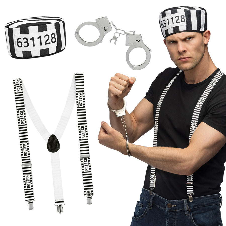 Boland set Gevangene (handboeien, bretels and pet)