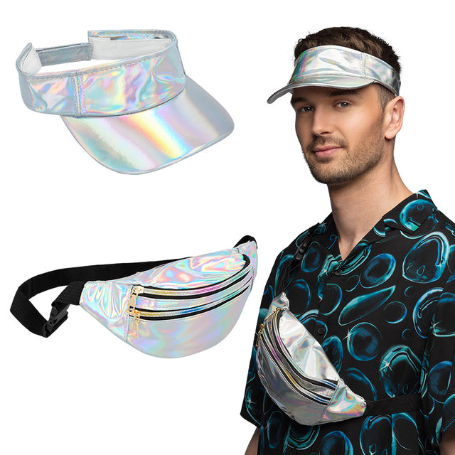 Boland set Holo festival zilver (zonneklep en heuptasje)