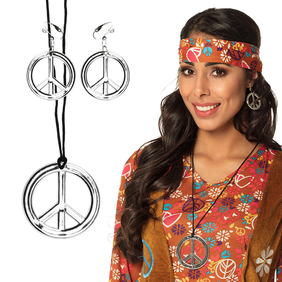 Boland set Peace glam (ketting en oorbellen)