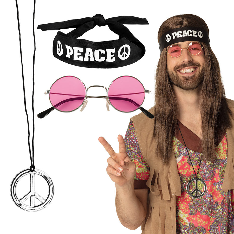 Boland set Peace (hoofdband, partybril en ketting)