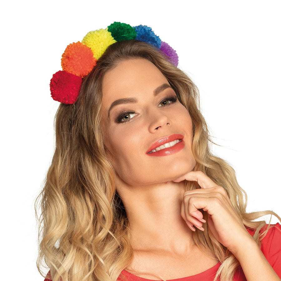 Boland diadeem Pompon regenboog