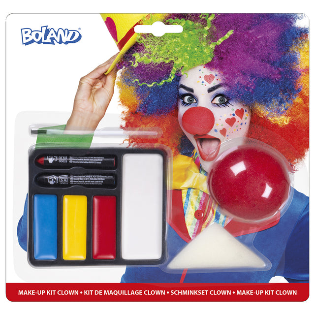 Boland schmink kit Clown (clownsneus, schmink, spons en penseel)